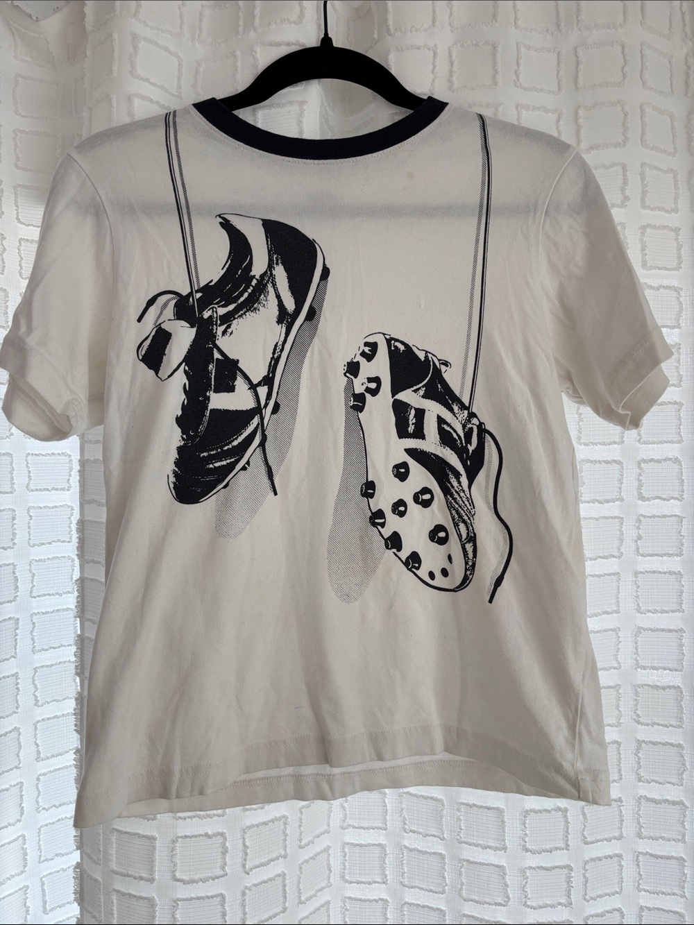 Crazy 8 White Tee with Black Soccer Cleat Graphic